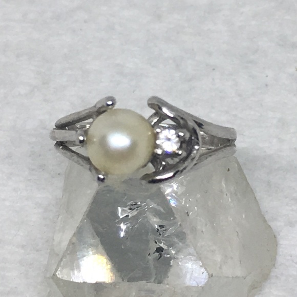 Uncas Genuine Pearl Sterling Silver CZ Ring 7 - Picture 3 of 9